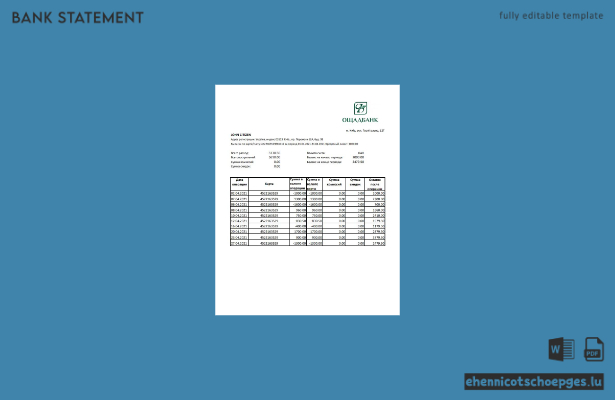 Ukraine Oshadbank – Beispiel eines Kontoauszugs (Excel-Datei, Vorschau)